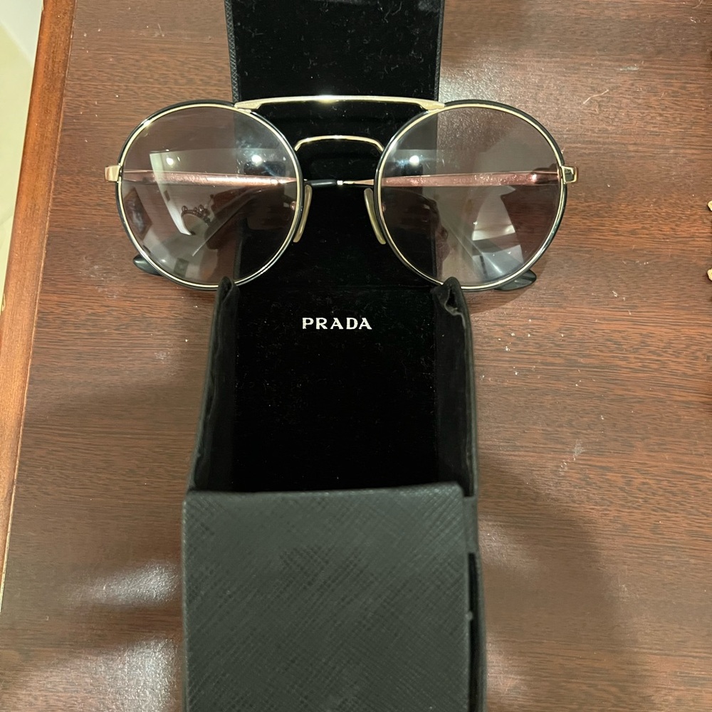 Prada Black and Gold Round Sunglasses